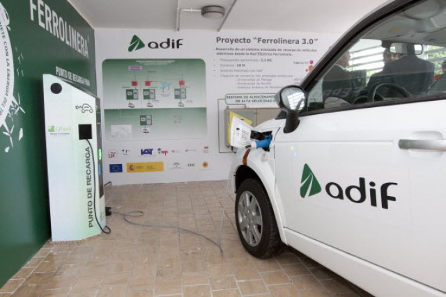 coche eléctrico en un punto de recarga Adif